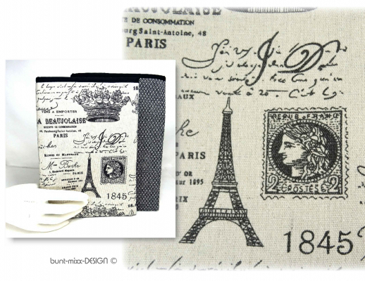 Buchhülle PARIS vintage style Eiffelturm Nostalgie, Canvas beige schwarz, Gr.M, handmade by BuntMixxDESIGN ©